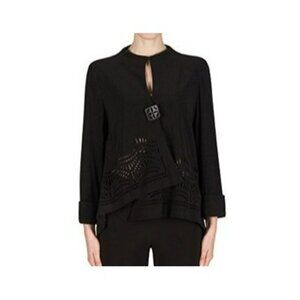 Joseph Ribkoff Black Laser-Cut Asymmetrical Jacket Button Detail Womens Size 6